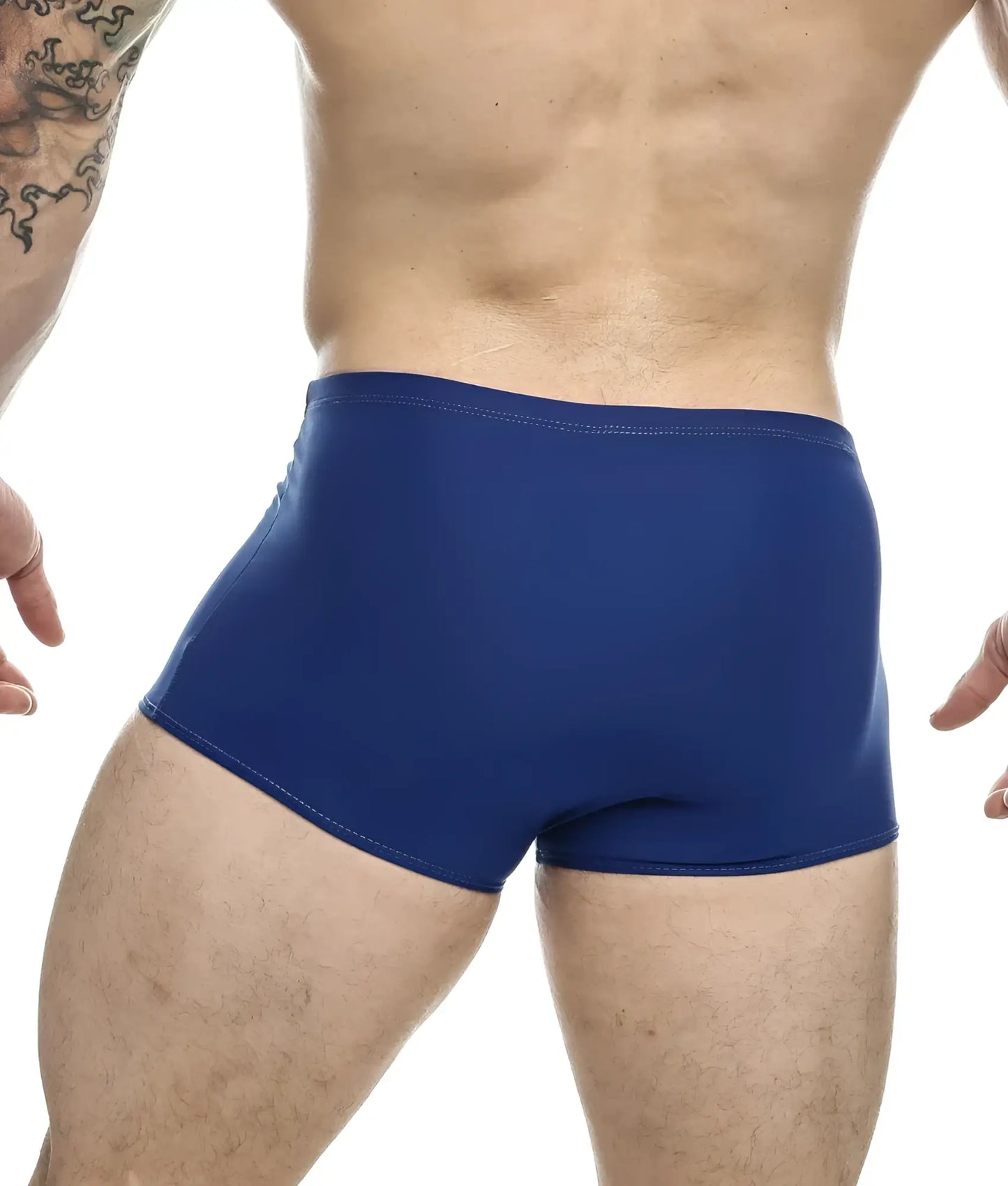 Justin plus Simon classic boxer solid royal blue swim trunks with smooth stretchy fabric and clean waistband stitching