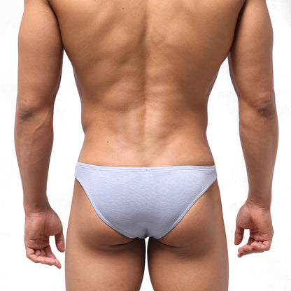 Light blue textured briefs show the back side of metroMalewear bosillo half back bikini lavender 3504-08