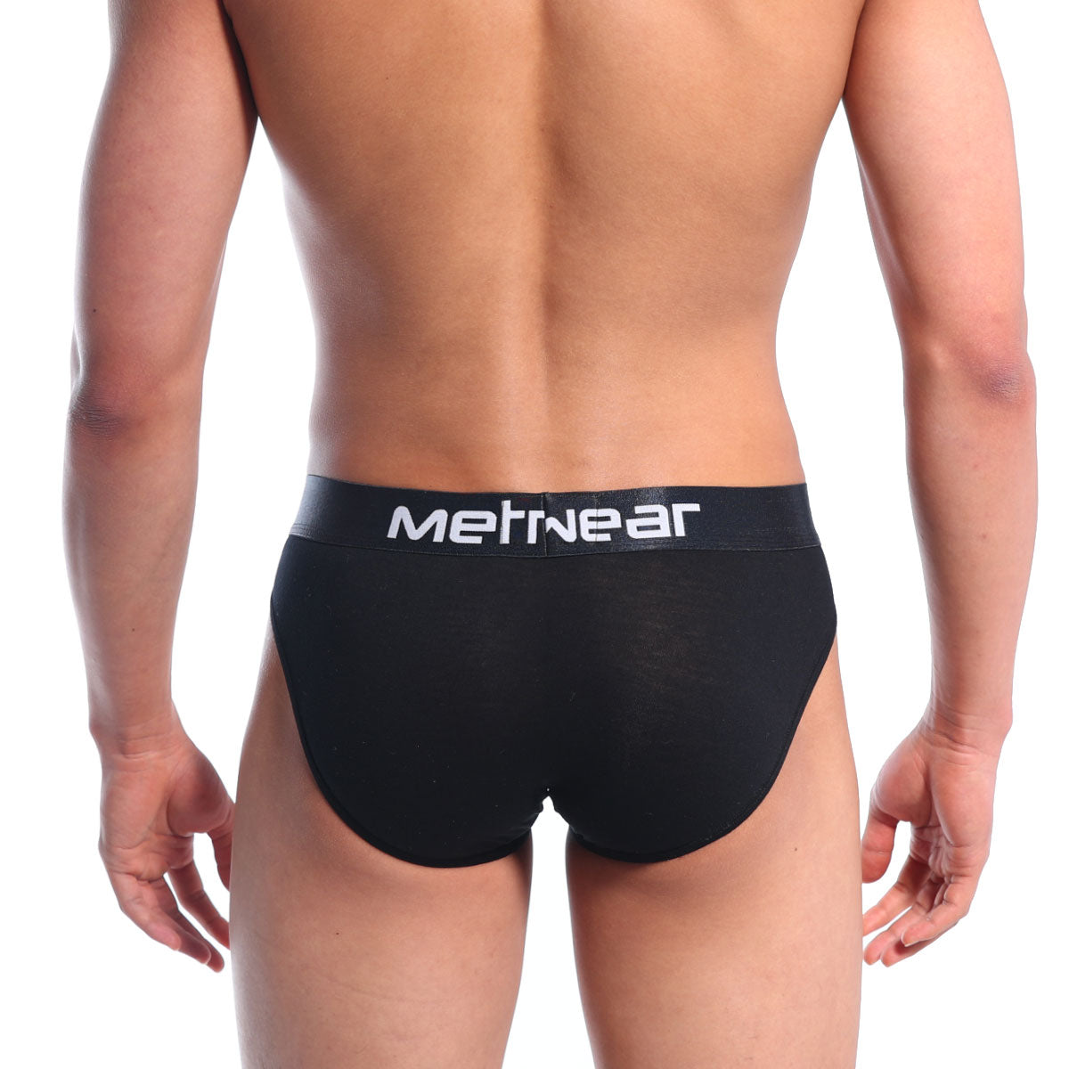Black metrowear bosillo briefs with white logo waistband designed for comfortable everyday wear