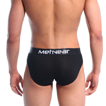 Black metrowear bosillo briefs with white logo waistband designed for comfortable everyday wear