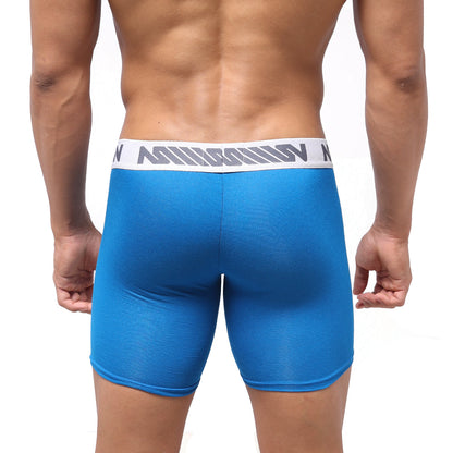 Blue men’s boxer briefs with white elastic waistband gray stripes and million branding metroMalewear bosillo bold long royal blue