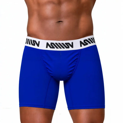 Royal blue boxer brief with a snug fit featuring a contrasting white waistband shown on a model by MetroMaleWear M2W