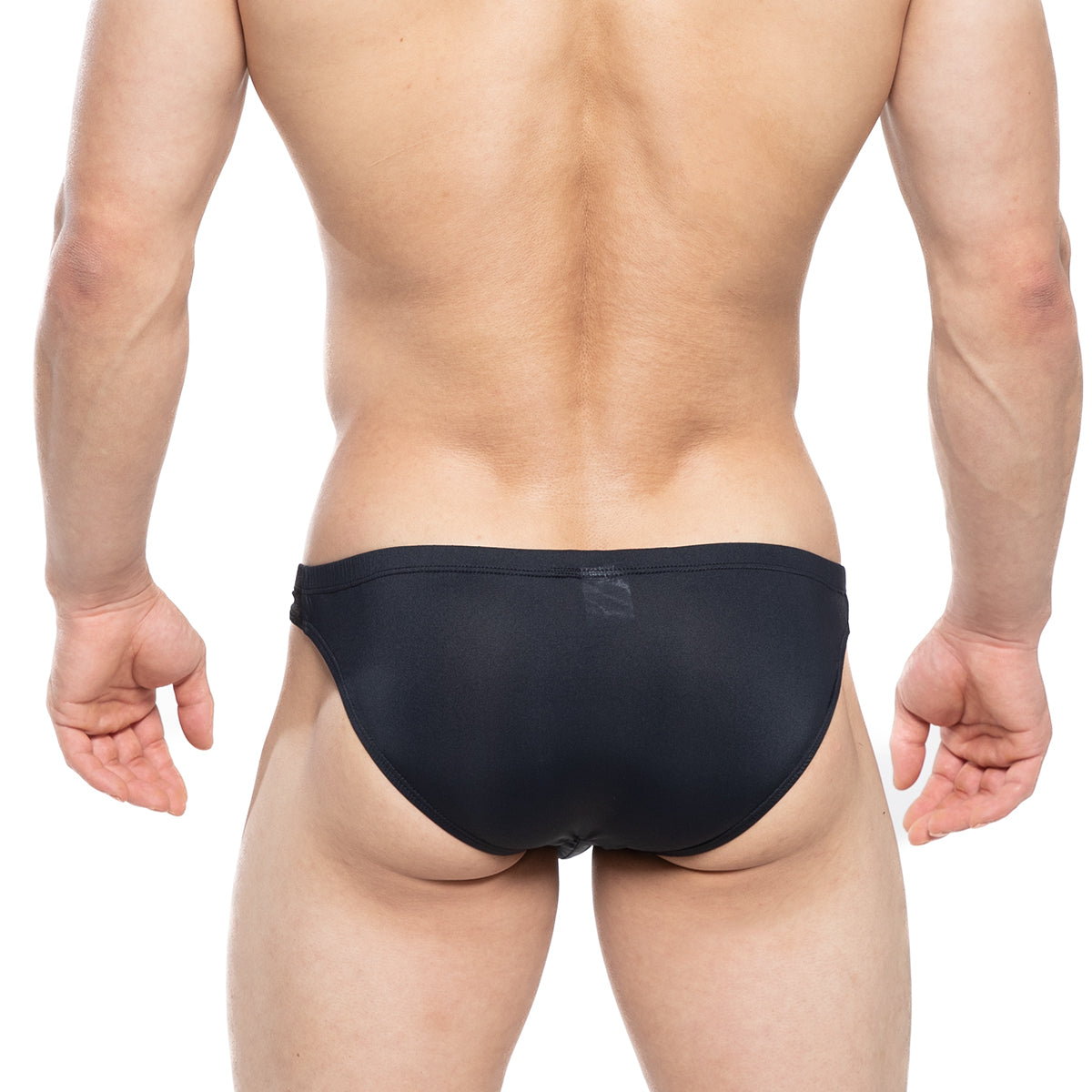MetroMaleWear vaquero bikini black swim trunks with smooth stretchy fabric and subtle logo on the waistband