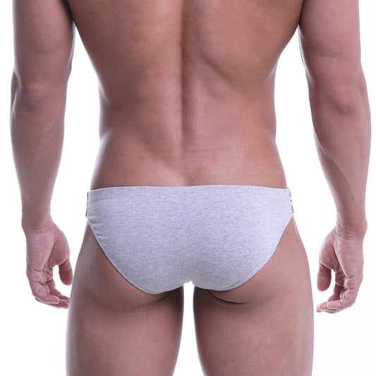 Gray heathered metroMalewear puente bikini briefs with subtle side logo in grey for comfortable everyday wear