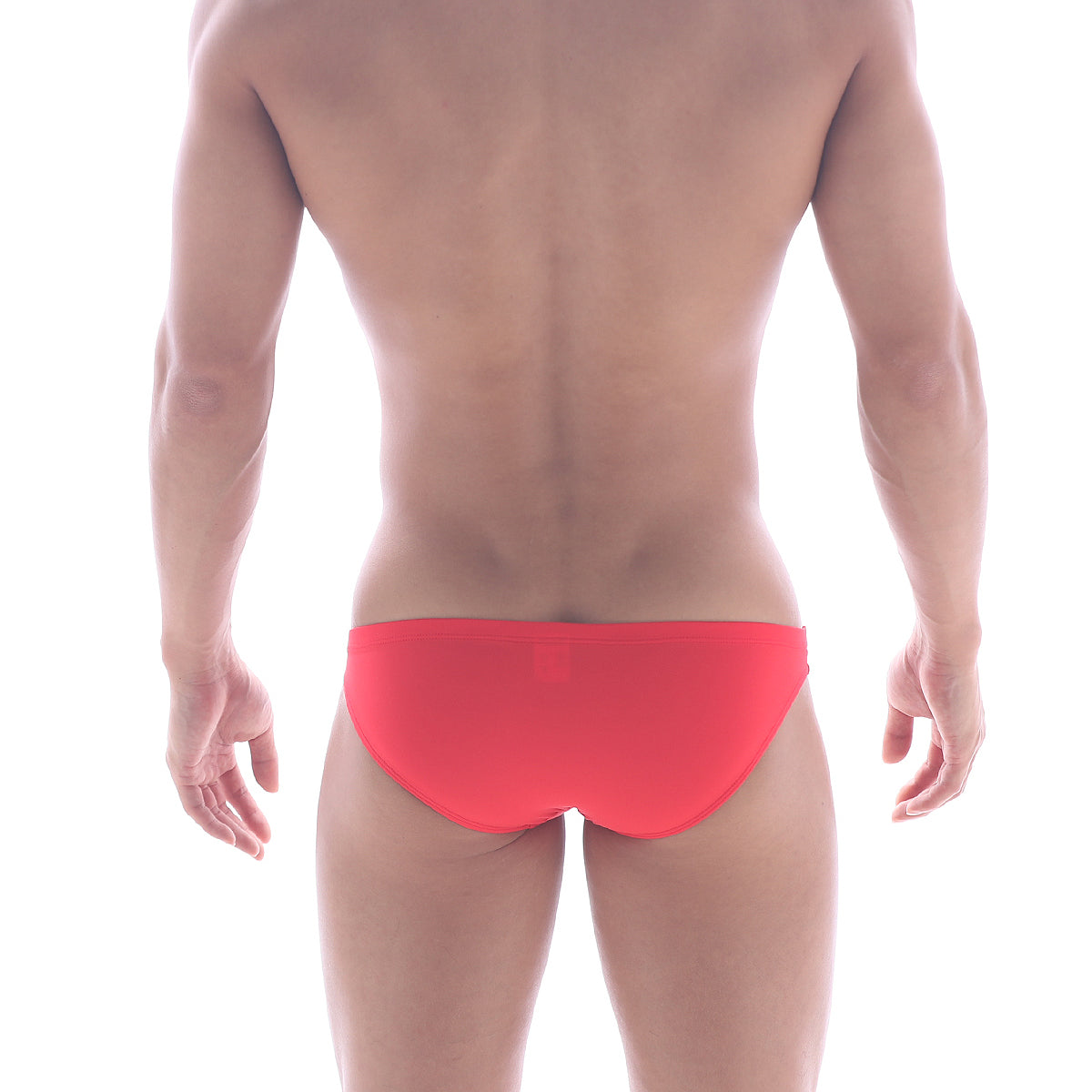 MetroMaleWear Puente bikini red swim trunks are bright red, form-fitting, and designed for a stylish swim experience