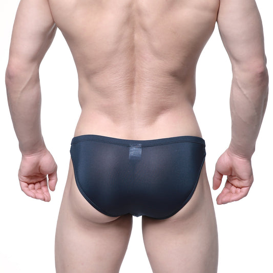 Dark navy sheer mesh briefs from metromalewear veus bikini 3603-19 showing front side design details