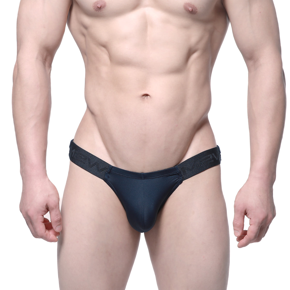 Black form-fitting thong with textured waistband by metromalewear veus bikini 3603-19 back view
