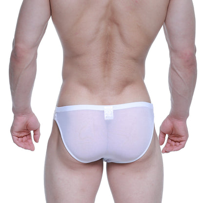 White sheer mesh briefs with solid white waistband from metromalewear brief 2.0 attraction 3603-71 front view