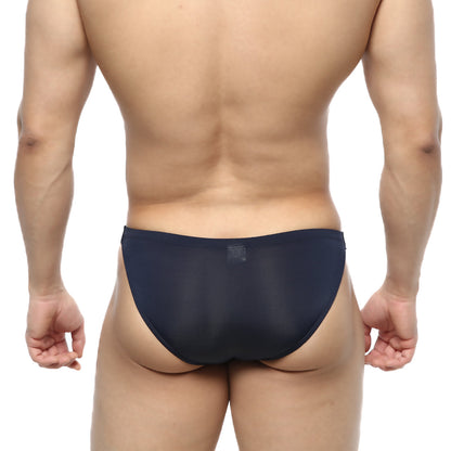Metro male wear slim bikini navy sheer mesh briefs showing front view for comfortable stylish fit