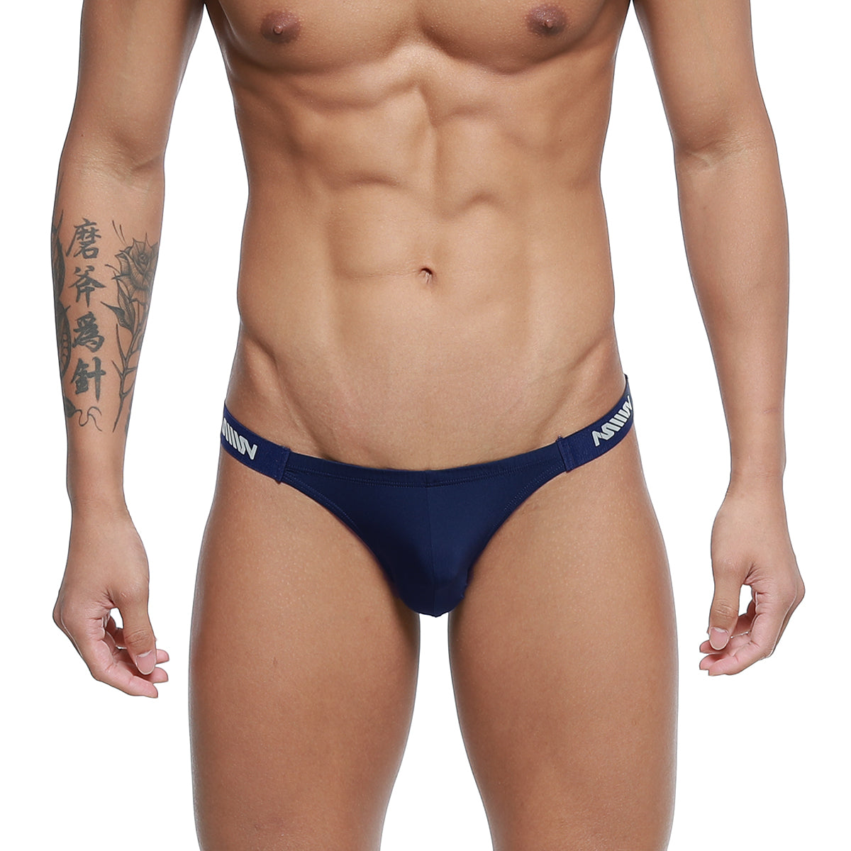 Navy blue MetroMaleWear Paleta bikini briefs with white branded waistband ideal for comfortable daily wear