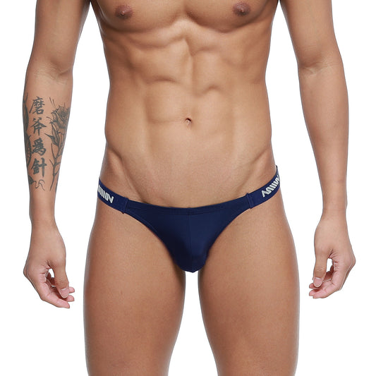 Navy blue MetroMaleWear Paleta bikini briefs with white branded waistband ideal for comfortable daily wear
