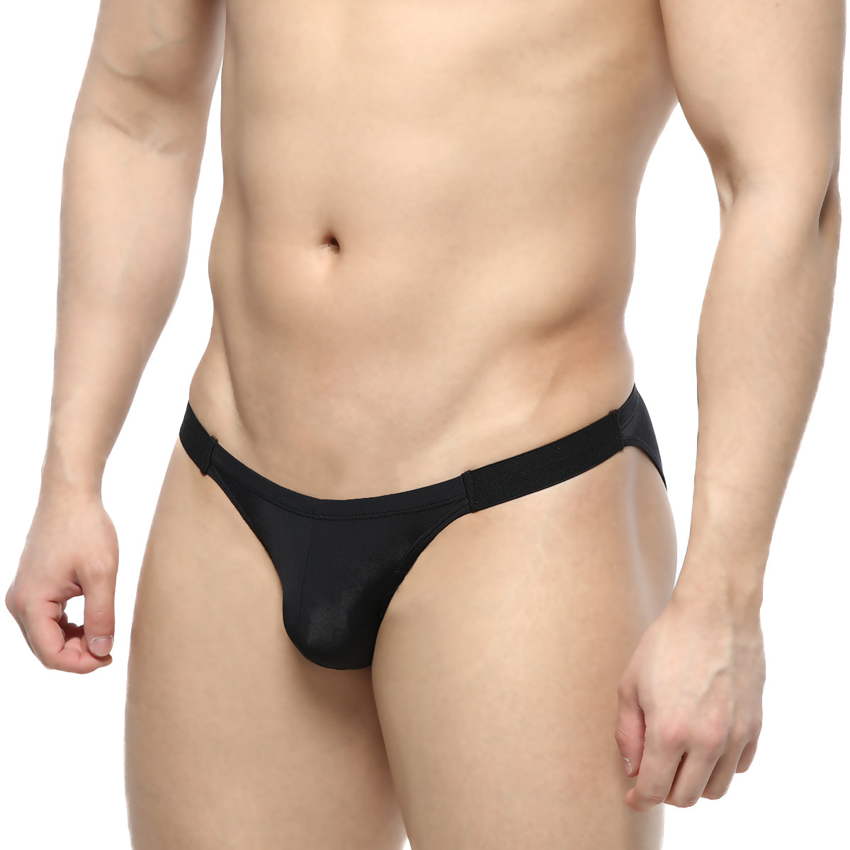 MetroMaleWear slim bikini black thong made of smooth stretchy fabric shown from the back side