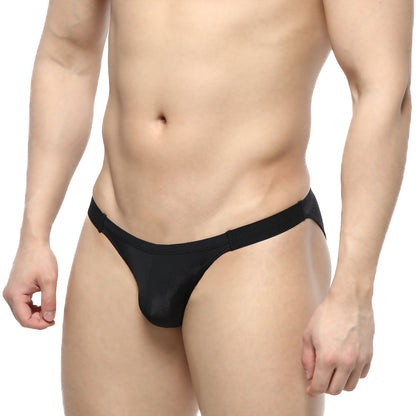 MetroMaleWear slim bikini black thong made of smooth stretchy fabric shown from the back side