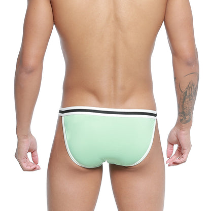 Metro malewear link bikini briefs in mint green with black and white striped waistband for comfortable everyday wear