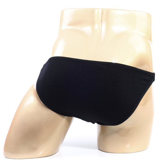 Black ribbed briefs on a mannequin from MetroMaleWear Moreno Bikini 3607-20 featuring a comfortable fit and sleek design