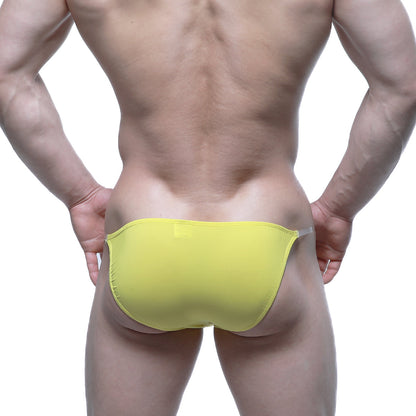 Bright yellow MetroMaleWear Invisible Bikini 3704-15 swim trunks with a sleek minimalist design and form-fitting style