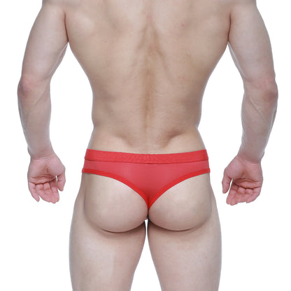 MetroMaleWear Eterna thong red 3722-12 featuring red sheer mesh briefs with a solid red waistband