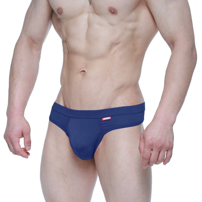Navy blue metro malewear eterna thong 3722-28 with snug fit and small red logo on waistband for athletic wear
