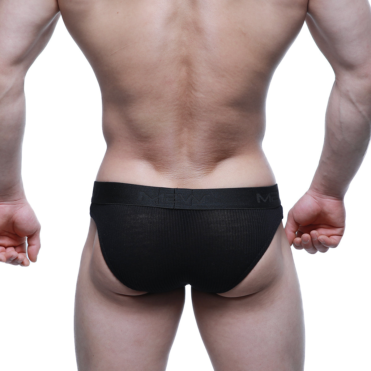 Black mesh briefs with solid waistband and metro malewear m logo breathable air brief 3803-20 front view