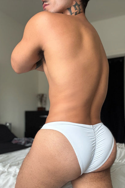 JJ Malibu Men's Classic Scrunch-Butt Swim Briefs - Polar White