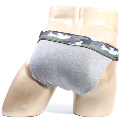 Metro male wear camp bikini gray athletic briefs with camouflage patterned waistband for active use