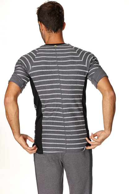 4-rth mens vintage-stripe henley tee charcoal white striped short-sleeved athletic shirt in french terry loop
