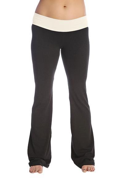 Black flared 4-rth women’s classic yoga pant with cream elastic waistband for comfortable activewear use