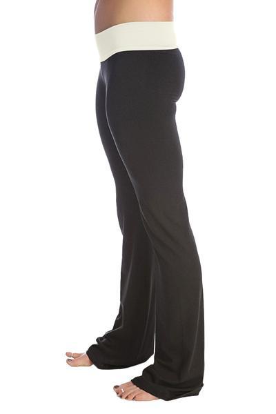 Black soft-velvet 4-rth women’s classic yoga maternity pants with contrasting cream elastic waistband