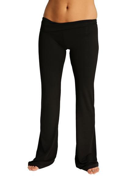 4-rth women’s classic yoga pant black stretchy fabric with wide elastic waistband and ankle-length legs