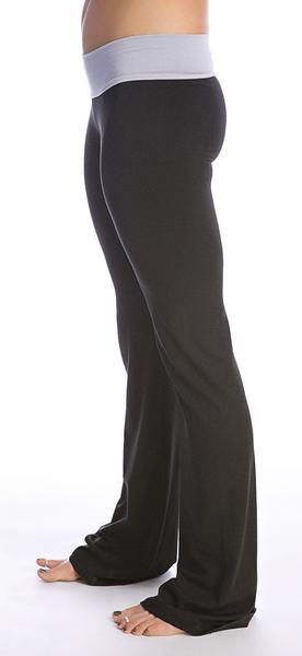 4-rth women’s classic yoga pant black stretchy lounge pants with light gray elastic waistband for comfortable wear