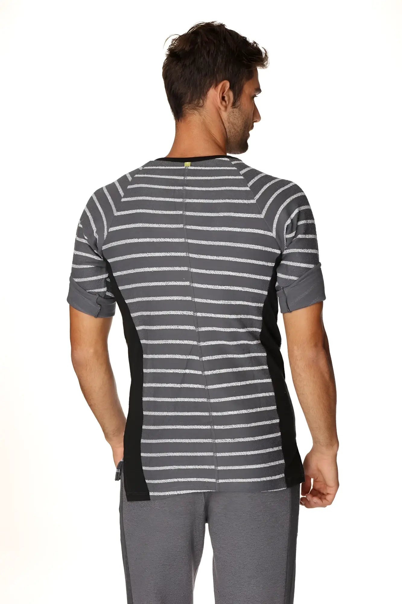 4-rth mens vintage-stripe henley tee charcoal with stripe gray and white striped short-sleeved french terry shirt