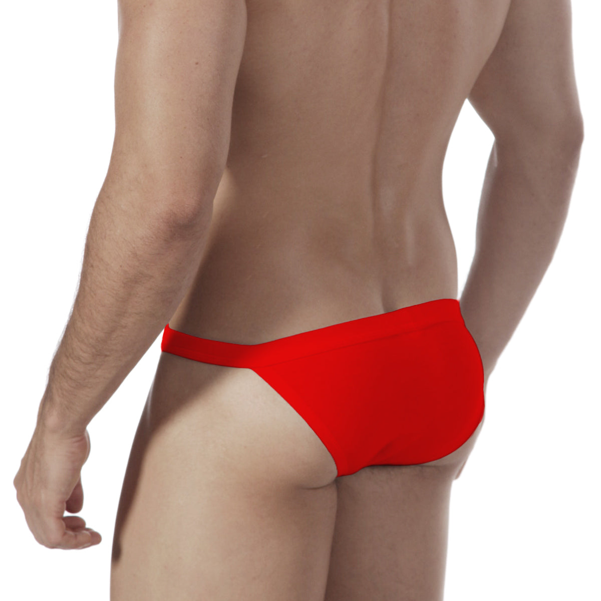 Bright red form-fitting swim trunks with a sleek minimalist design from MetroMaleWear Modern Bikini Red 4004-12