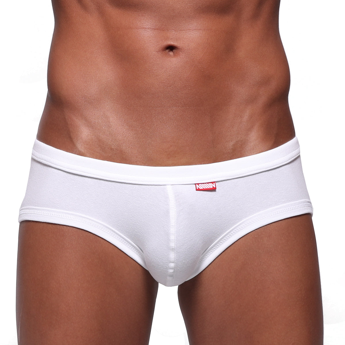 MetroMaleWear modern trunk white men’s briefs with a red logo on the waistband in breathable fabric