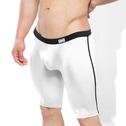 White men’s athletic briefs with black elastic waistband and side seam trim from metromalewear university biker white 4020-00