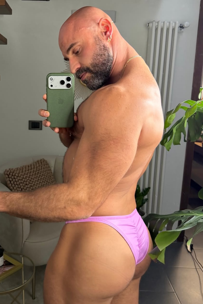 JJ Malibu Men's Soft Vegan Leather Scrunch-Butt Briefs - Pink