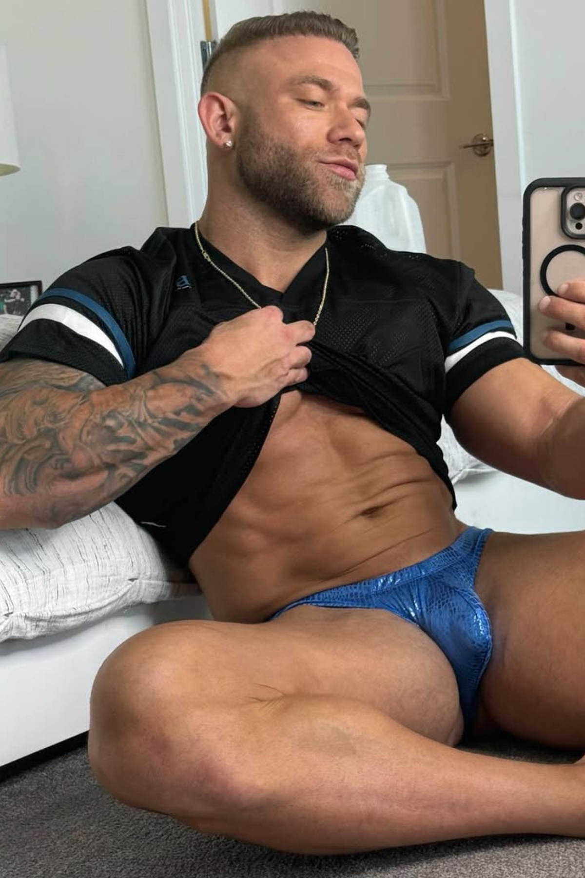 JJ Malibu Men's Metallica Brief with Bulge Pouch - Blue Croc