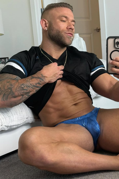 JJ Malibu Men's Metallica Brief with Bulge Pouch - Blue Croc
