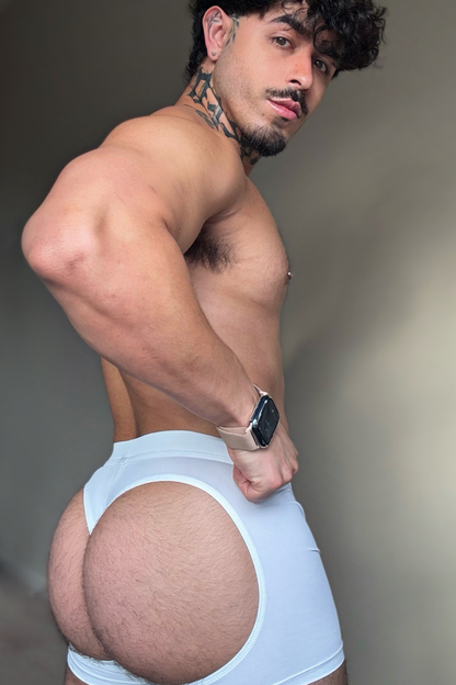 JJ Malibu Men's Juicy JJ Boxers with Rear Cutouts - Polar White
