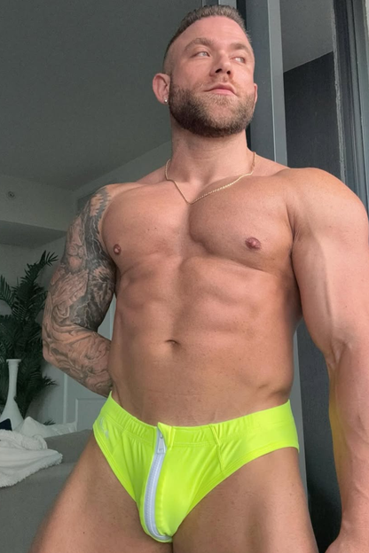 JJ Malibu Men's Unzip Me Swim Briefs - Neon Yellow