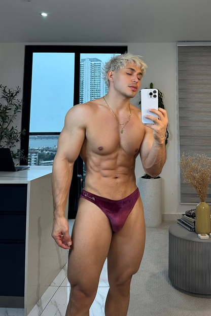 JJ Malibu Men's Velvety Scrunch-Butt Bikini Briefs - Maroon