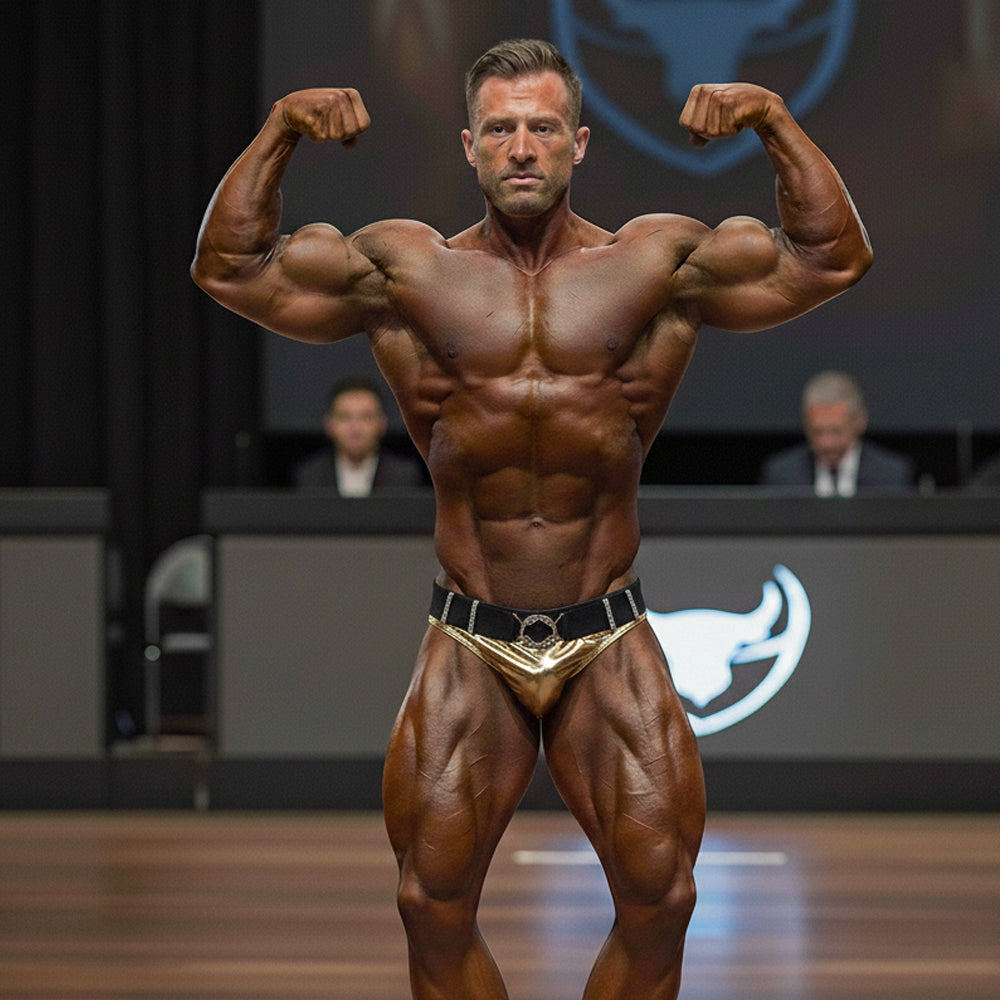 Gold and black MetroMaleWear MetroMuscleWear muscle trunk briefs with metallic buckle for bodybuilding essential 4700-44