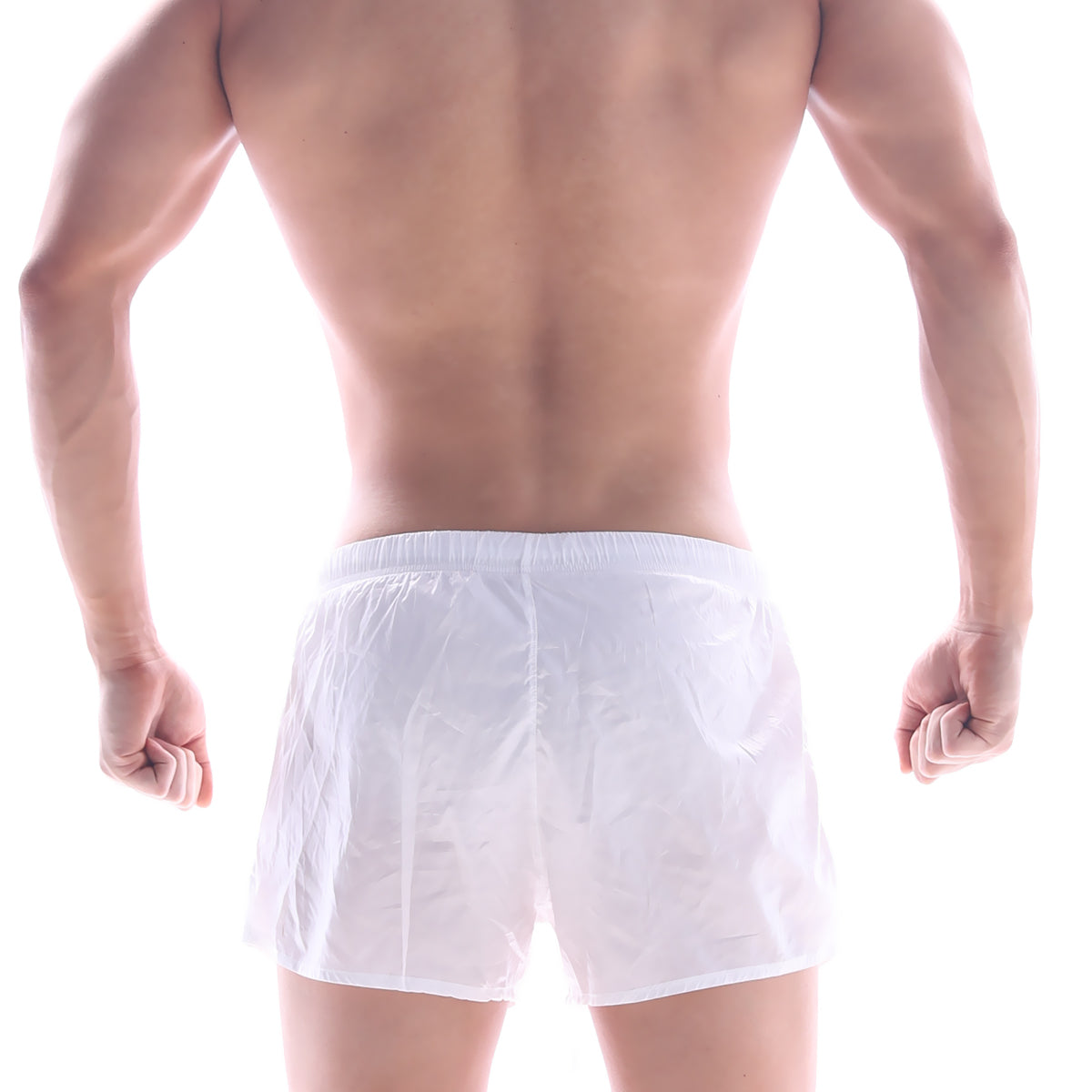 Metro malewear iron sports short white 4703-00 sheer mesh swim trunks with elastic waistband front side view