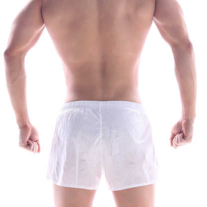 Metro malewear iron sports short white 4703-00 sheer mesh swim trunks with elastic waistband front side view