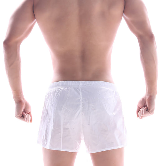 Metro malewear iron sports short white 4703-00 sheer mesh swim trunks with elastic waistband front side view