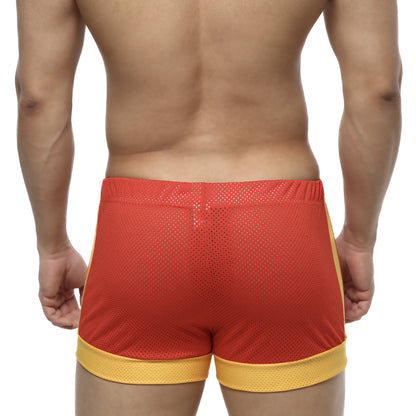 Metro male wear soccer swim short red 4704-12 red and yellow mesh athletic shorts with elastic waistband