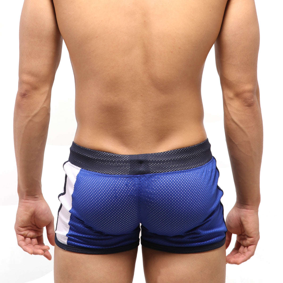 MetroMaleWear punch short royal blue blue mesh athletic shorts with white side panel and black waistband