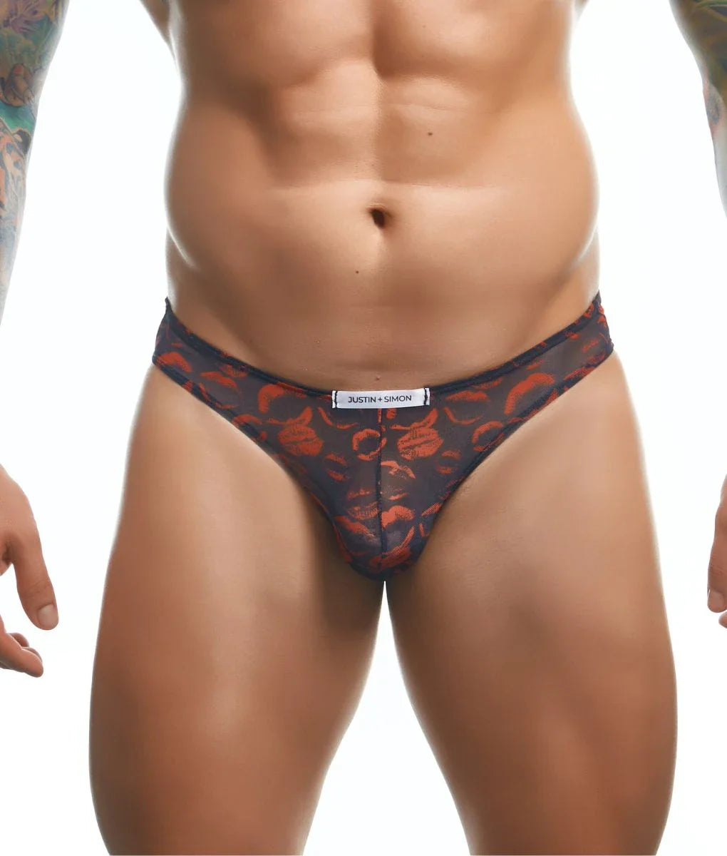 Black and red floral patterned men’s briefs by Justin Simon from the Justin plus Simon Classic Mens Bikini Fun Prints collection