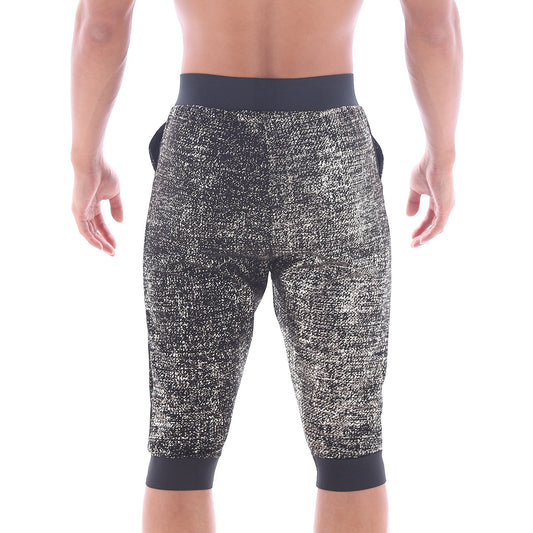 MetroMaleWear Scandinavia gym shorts black 4711-20 with black waistband and cuffs and black silver speckled capri pants