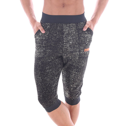 Metro male wear scandinavia gym shorts black 4711-20 capri pants with black silver speckled fabric and solid black waistband and cuffs