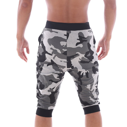 MetroMaleWear Scandinavia gym shorts camo grey 4711-62 capri joggers with black elastic waistband and cuffs in camo pattern